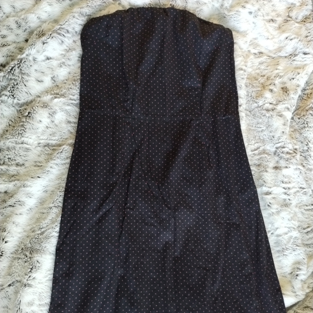 Rockabilly Pin Up Black Red Polka Dot Strapless Dress
